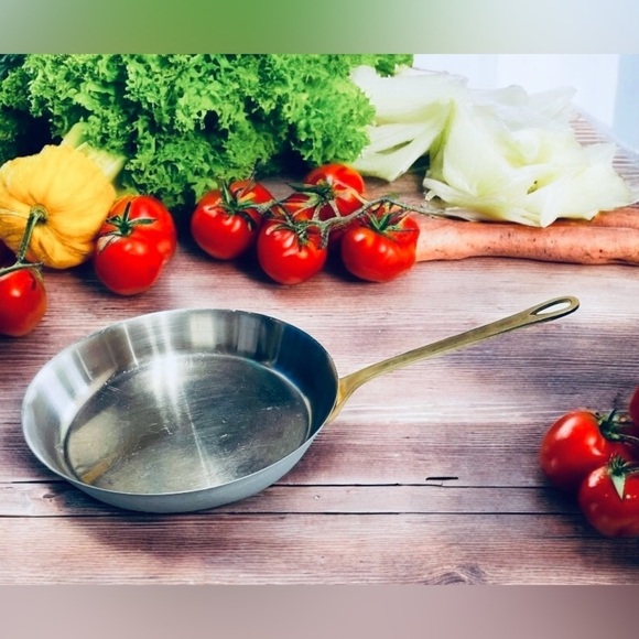 VTG Frying Pan 11” Stainless Steel Brass Handle Heavy - Great! - Picture 1 of 16